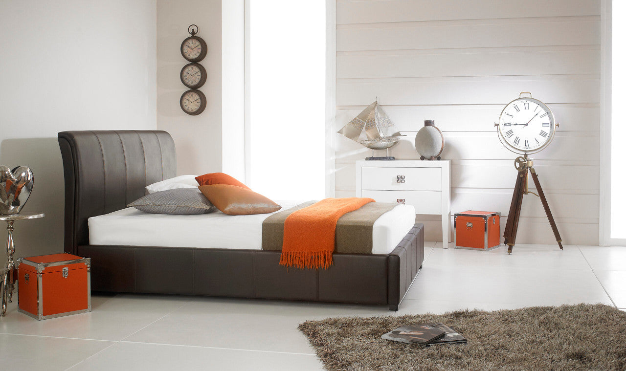Artisan 4ft6 Double Brown Leather Upholstered Storage Bed