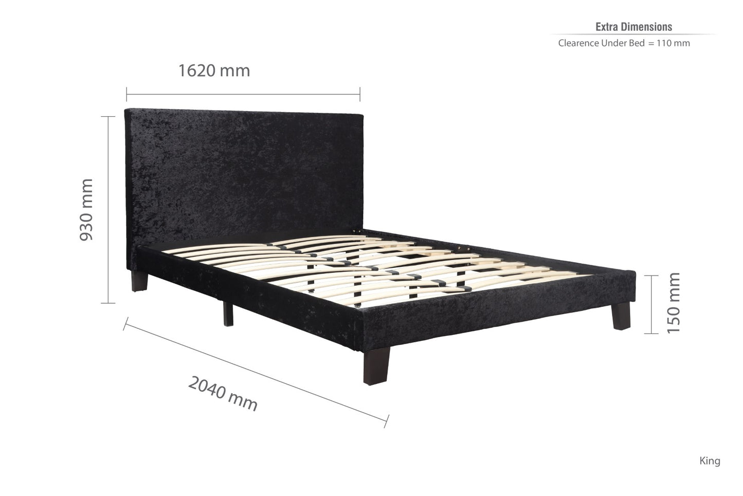 Birlea Berlin 5ft Kingsize Black Crushed Velvet Bed Frame