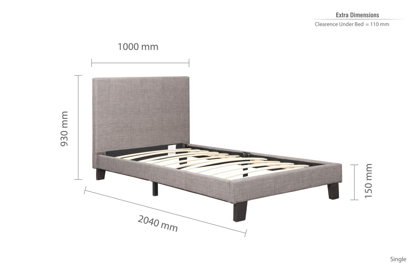 Birlea Berlin 3ft Single Grey Fabric Bed Frame