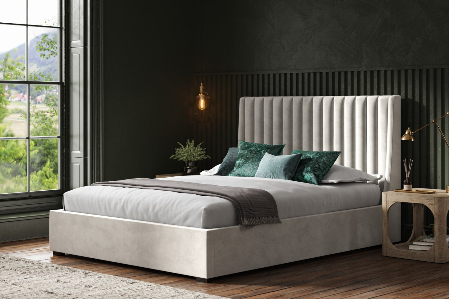 Bramcote 6ft Super Kingsize Light Grey Velvet Ottoman Bed Frame