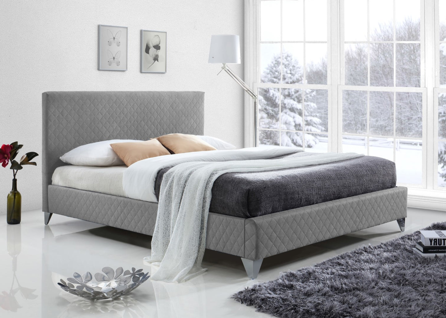 Time Living Brooklyn 5ft Kingsize Light Grey Fabric Bed Frame
