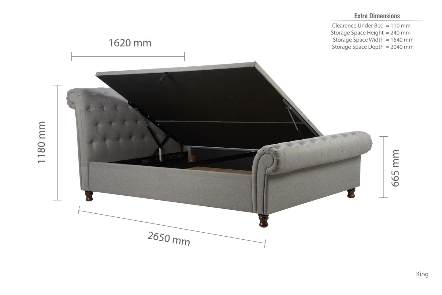 Birlea Castello 5ft Kingsize Grey Fabric Ottoman Bed Frame