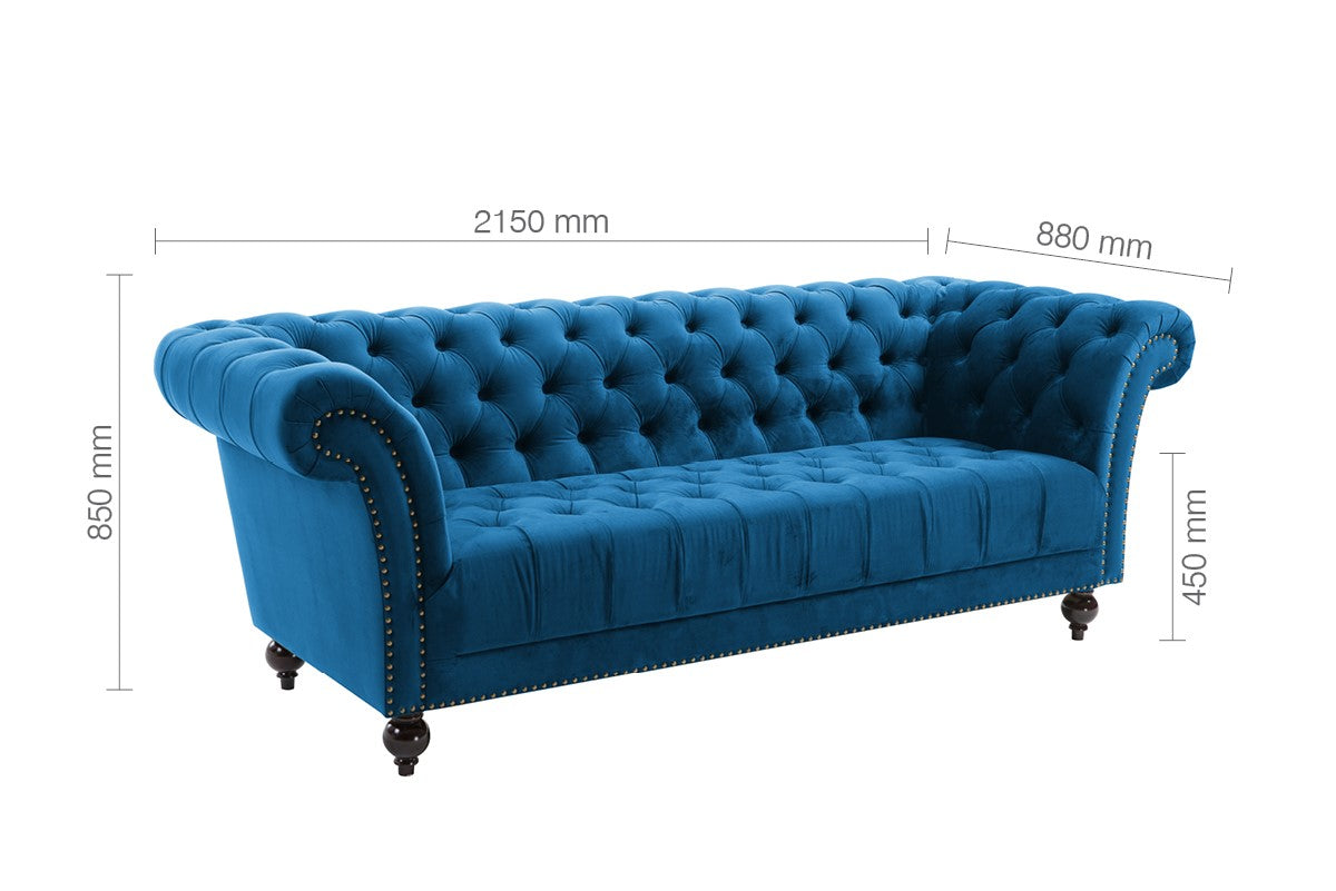 Birlea Chester Blue 3 Seater Fabric Sofa