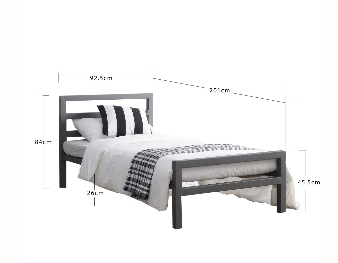 Time Living City Block 3ft Single Grey Metal Bed Frame
