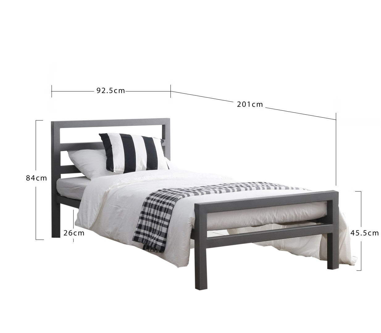 Time Living City Block 3ft Single Charcoal Black Metal Bed Frame