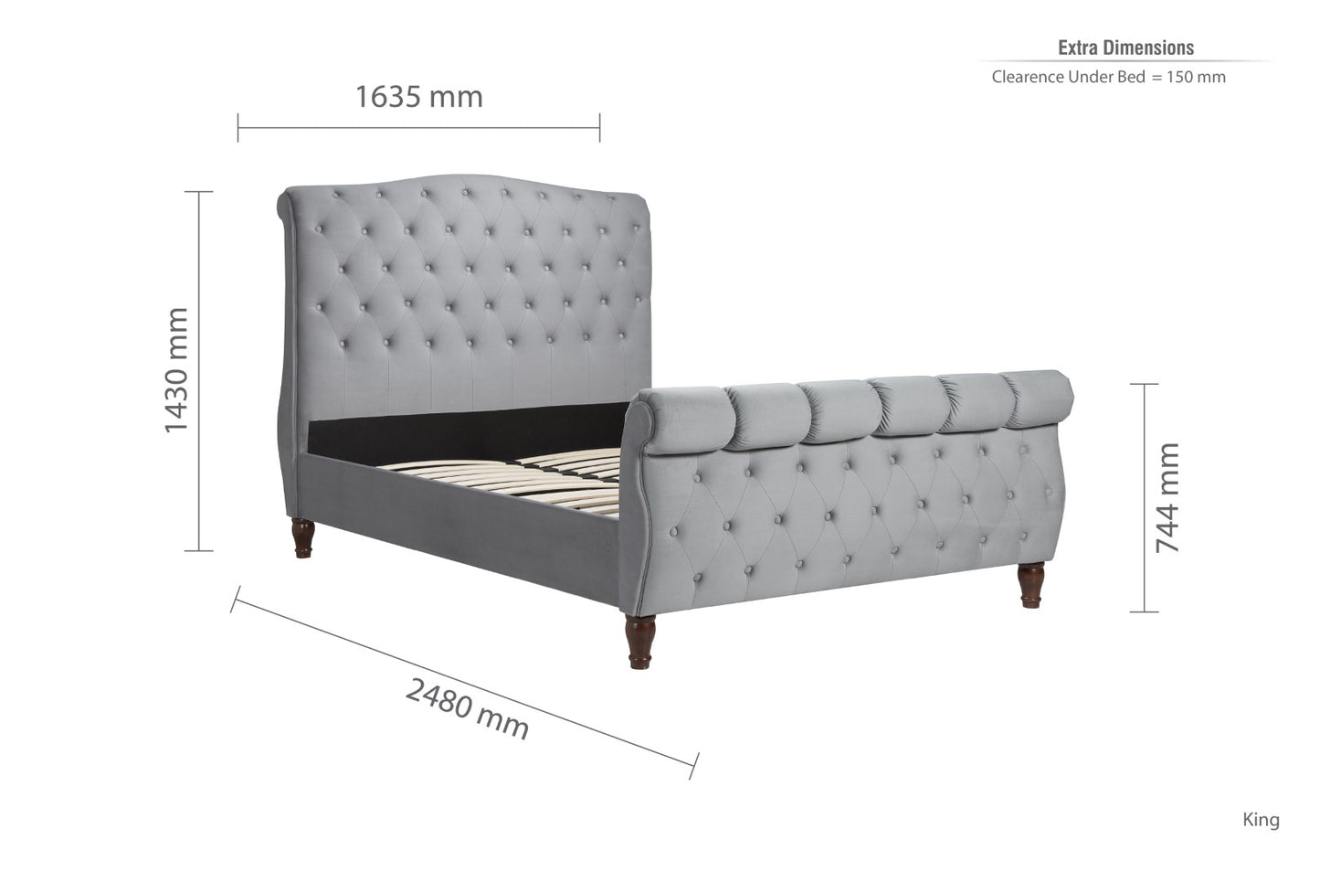 Birlea Colorado 5ft Kingsize Grey Fabric Bed Frame