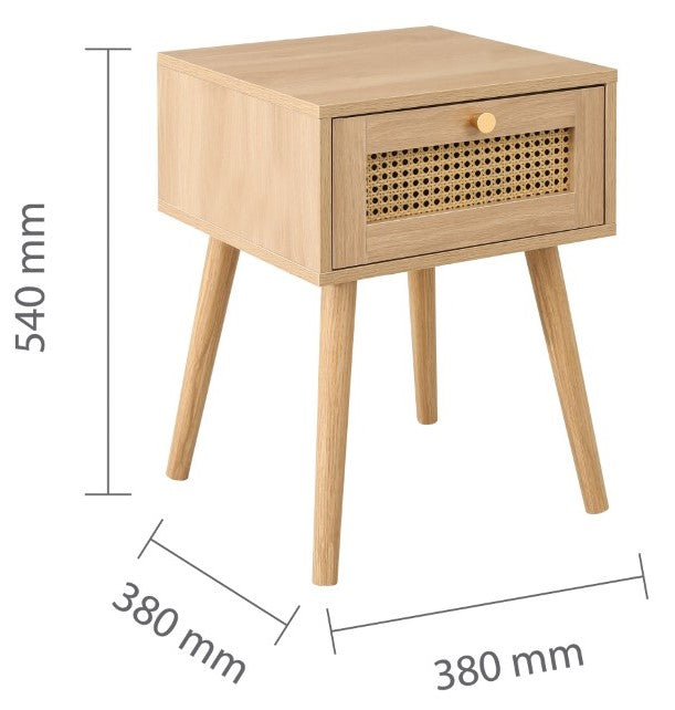 Birlea Croxley Oak 1 Drawer Rattan Bedside
