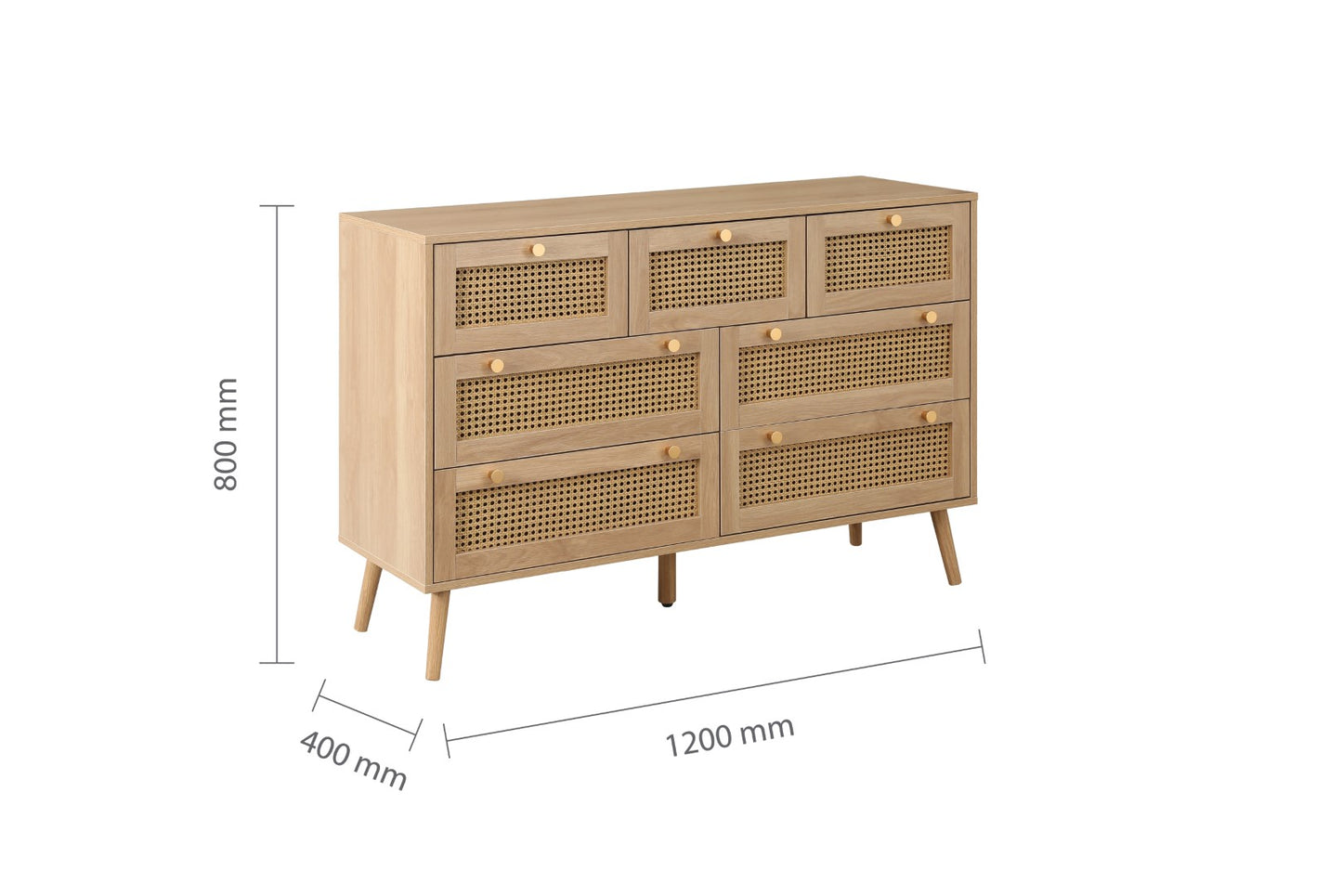 Birlea Croxley Oak 7 Drawer Rattan Chest