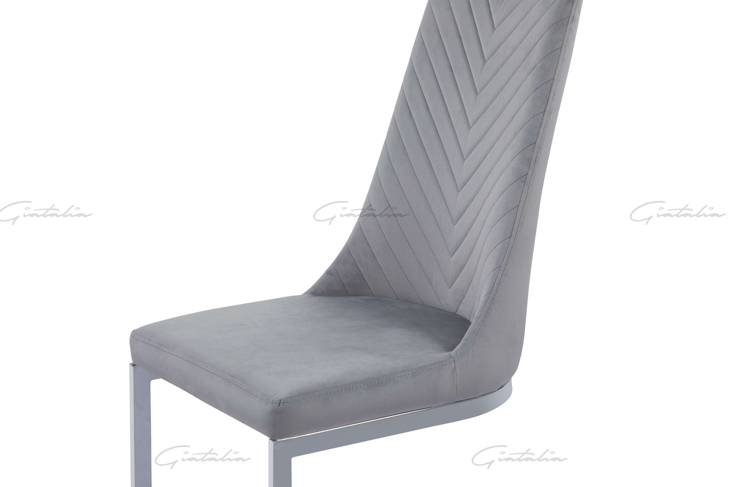 Giatalia Curva French Velvet Grey Dining Chair with Curved Polished Chrome Frame