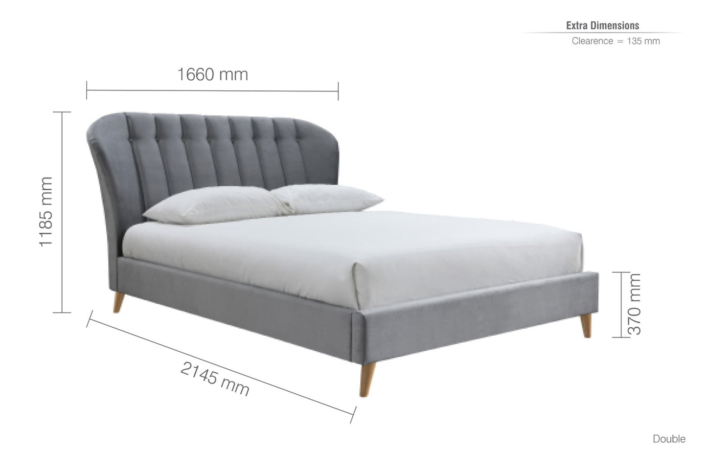 Birlea Elm 4ft6 Double Grey Fabric Bed Frame