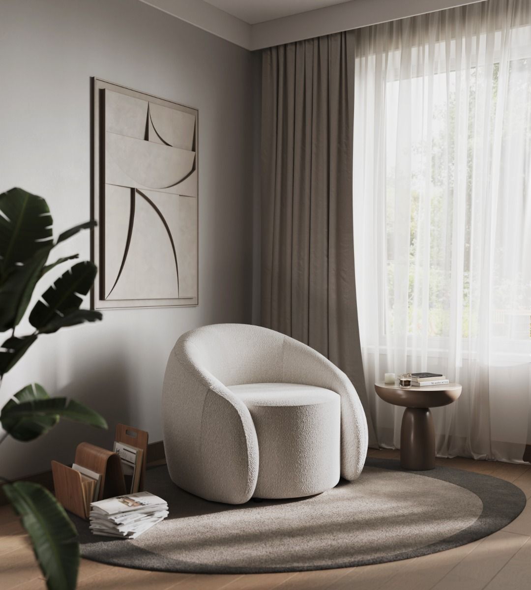 Flair Furnishings Aelia Cream Boucle Teddy Accent Swivel Chair