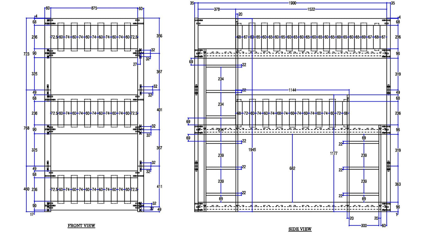 Flair Furnishings Bea Grey Triple High Bunk Bed