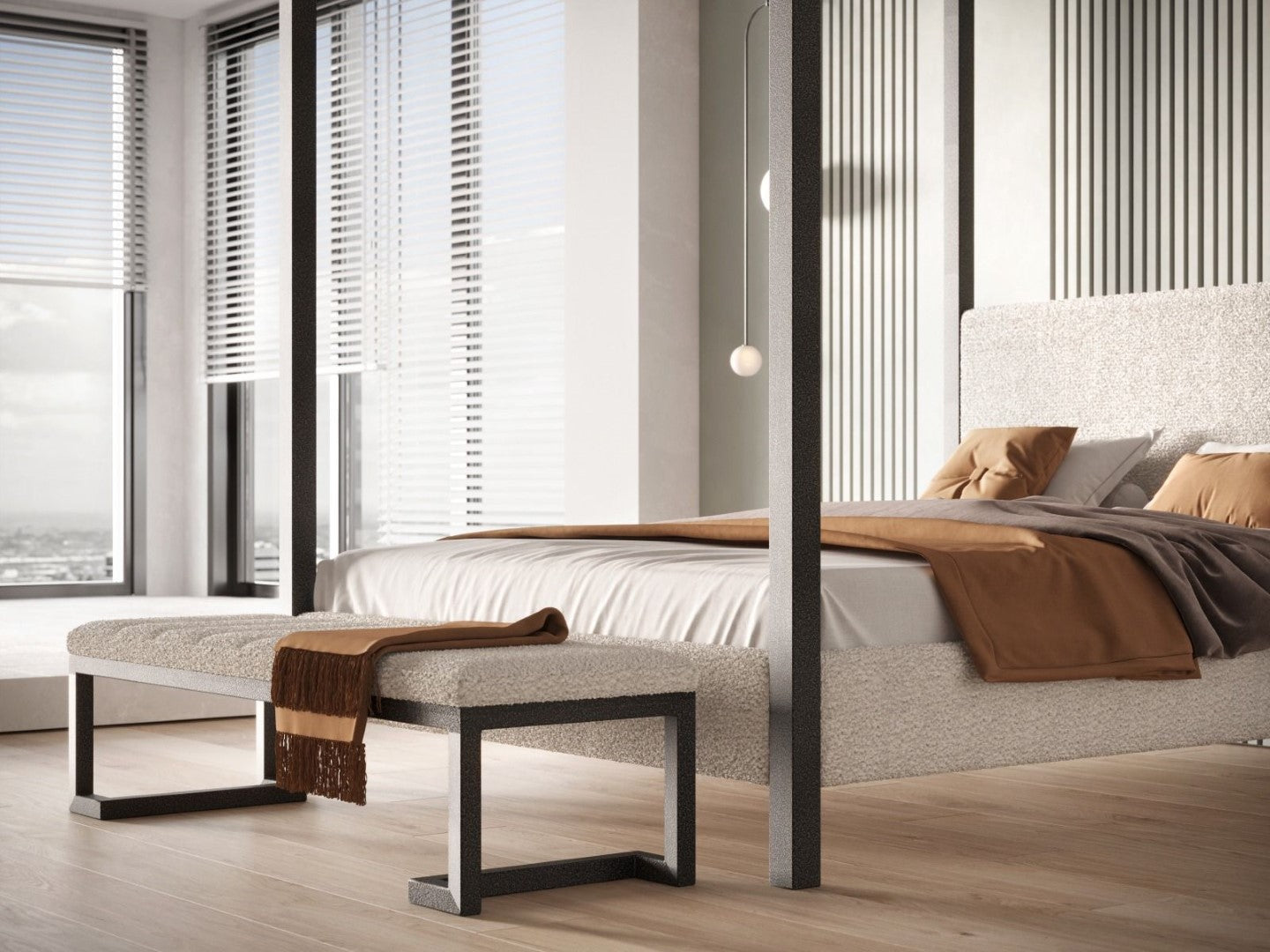 Flair Furnishings Boucle Fabric Bench with Metal Legs