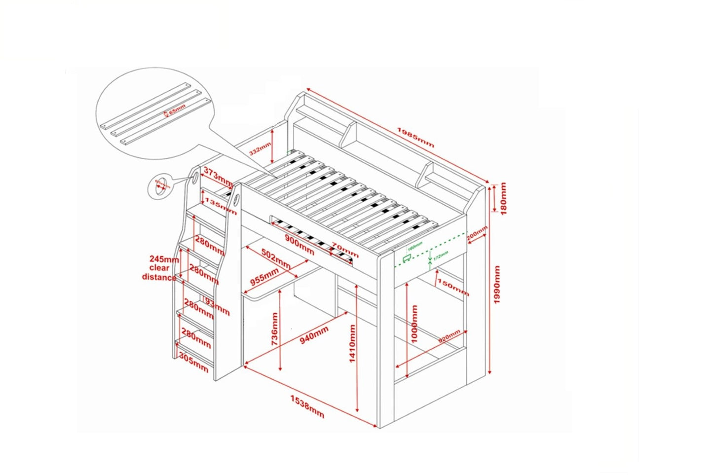 Flair Furnishings Cosmic White High Sleeper Frame