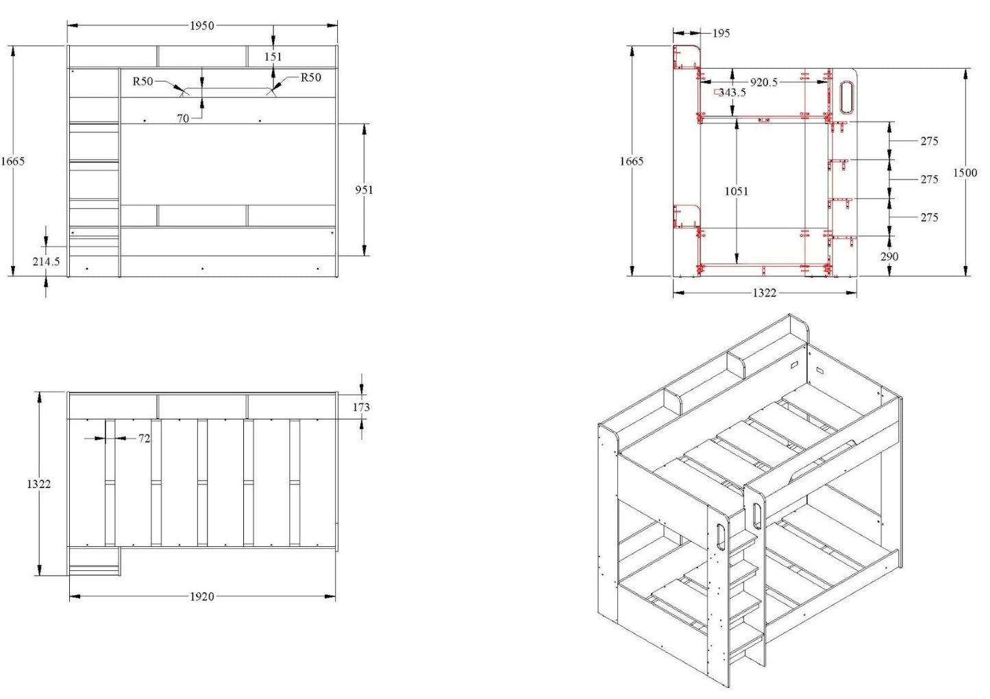 Flair Furnishings Gravity Grey Bunk Bed