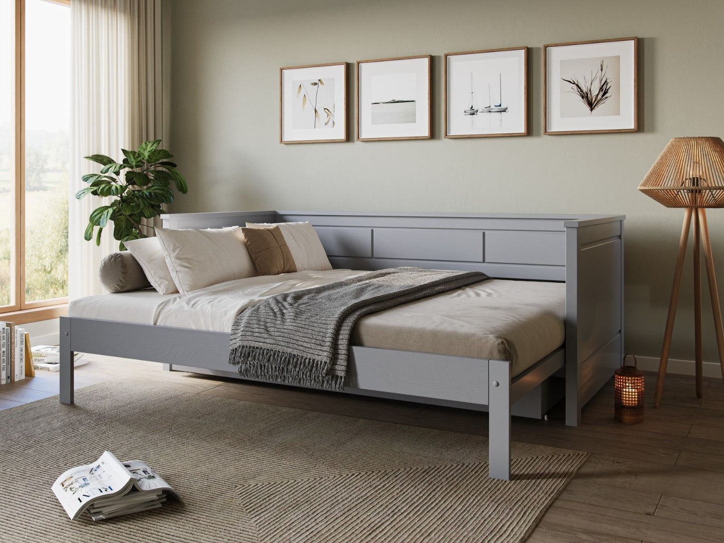 Noomi Erika Grey Solid Wood Guest Bed