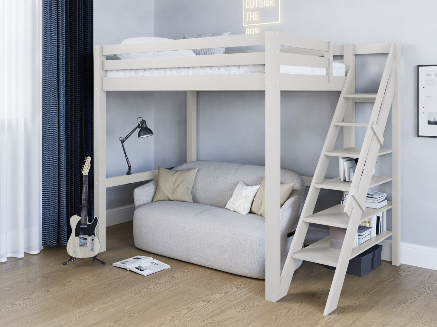 Noomi Studio Loft Bed 4ft6 Double White High Sleeper
