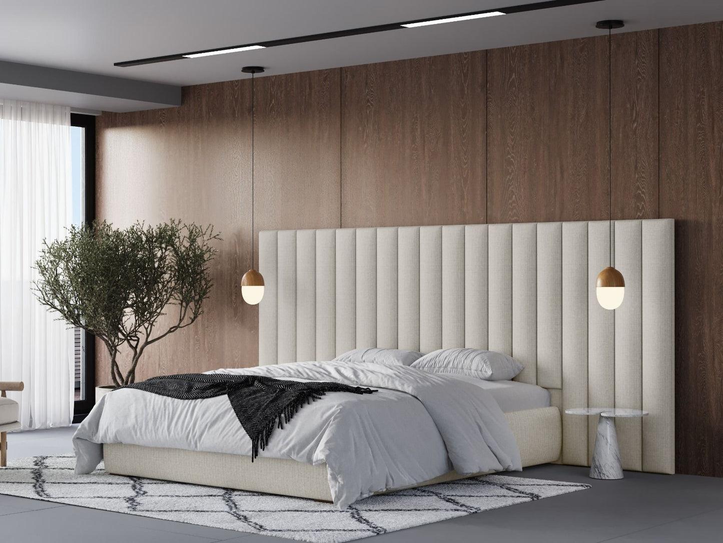 Flair Rosita 4ft6 Double Cream Hotel Bed With Wide Panelled Headboard