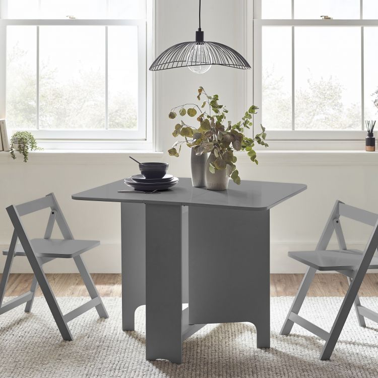 Gatan Small Gateleg Table With 2 Chairs - Light Grey
