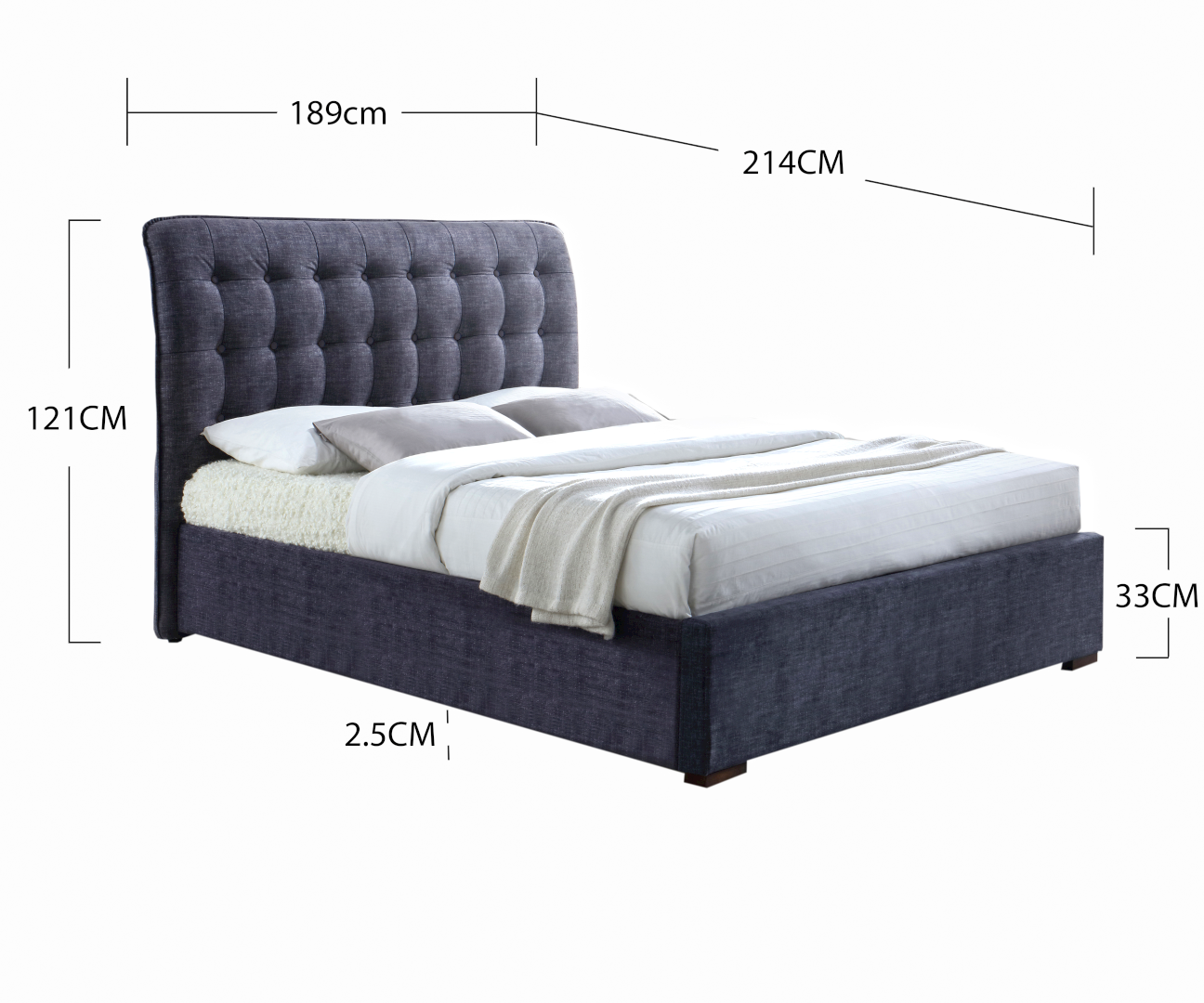 Time Living Hamilton 5ft Kingsize Dark Grey Fabric Bed Frame