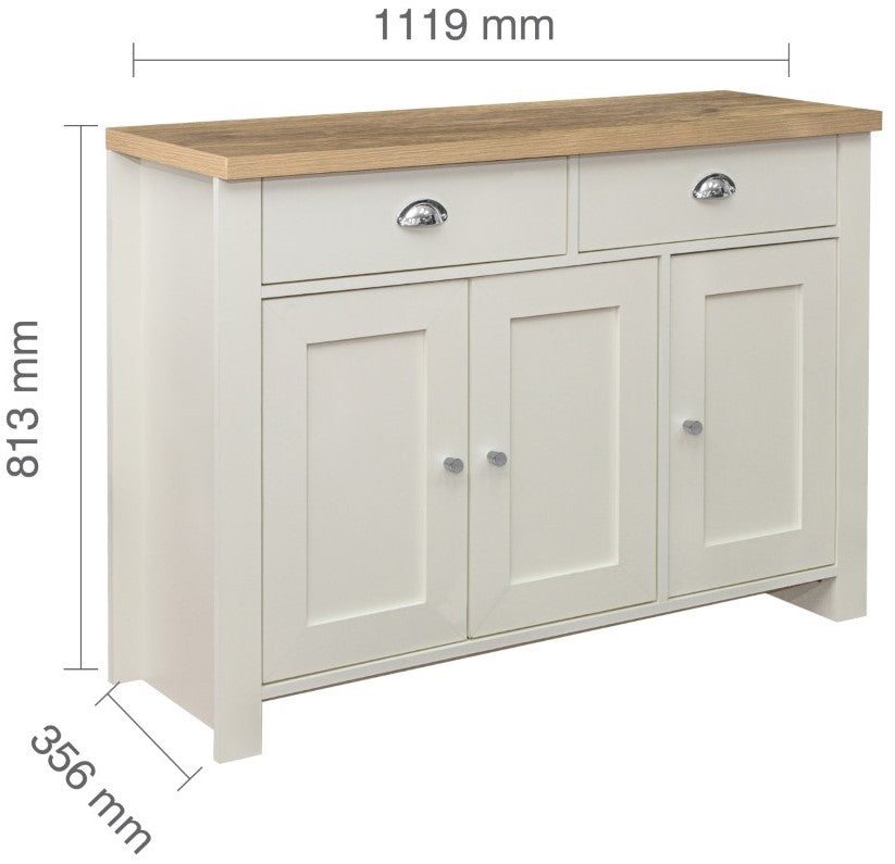 Birlea Highgate Cream And Oak 3 Door 2 Drawer Sideboard