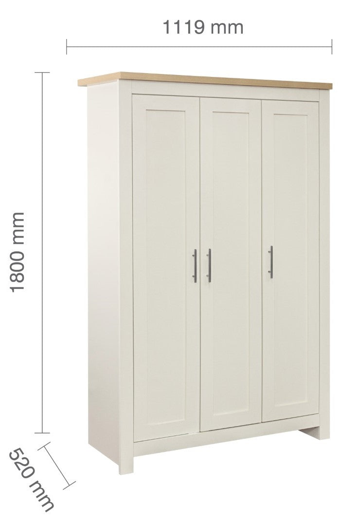 Birlea Highgate Cream And Oak 3 Door Wardrobe