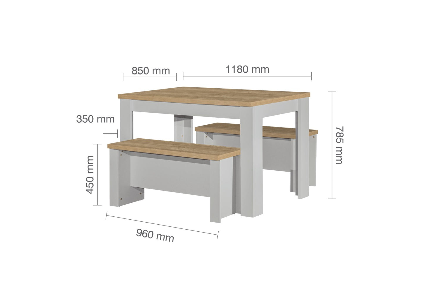 Birlea Highgate Grey And Oak Dining Table & Bench Set