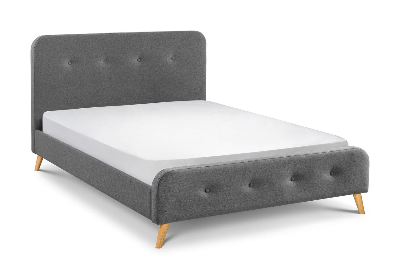 Julian Bowen Astrid Mid Grey Linen 4ft6 Double Curved Retro Bed