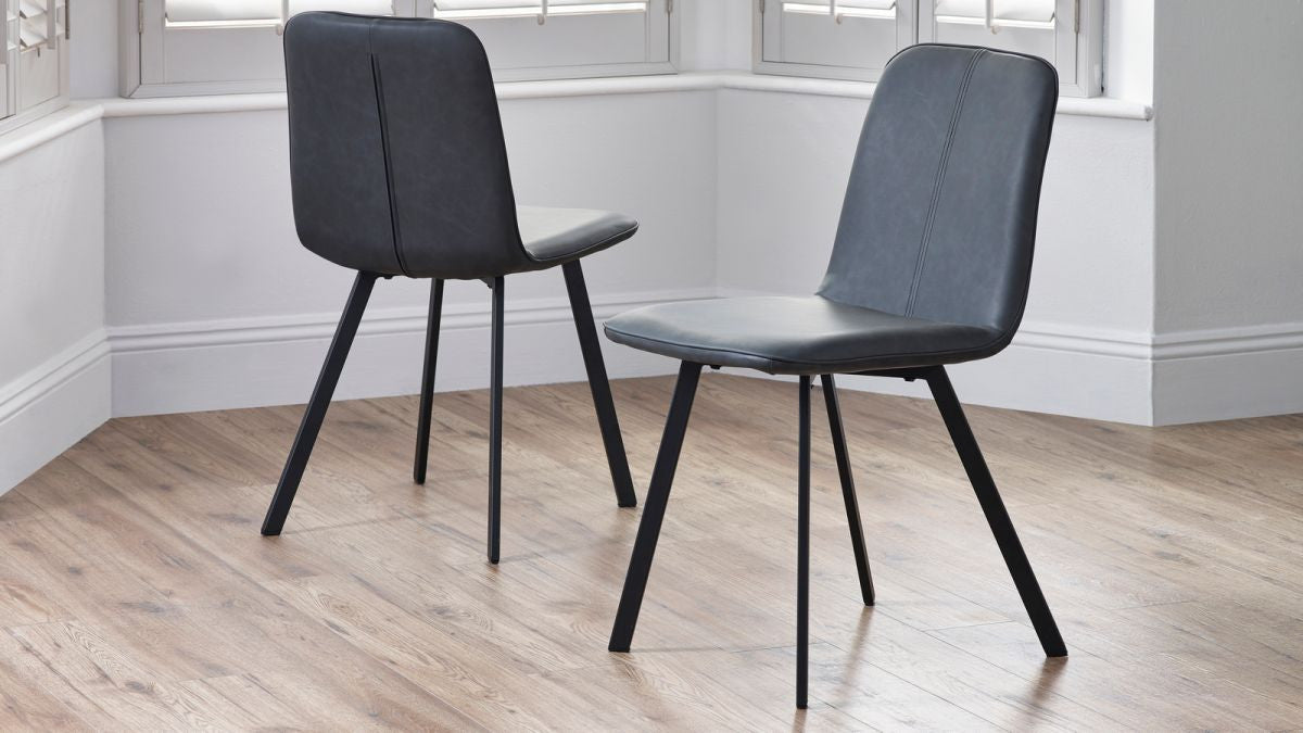 2 x Julian Bowen Goya Antique Black Faux Leather Dining Chairs