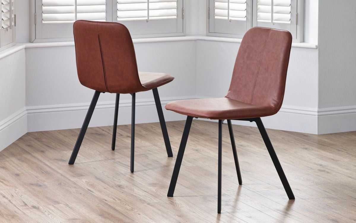 2 x Julian Bowen Goya Antique Brown Faux Leather Dining Chairs