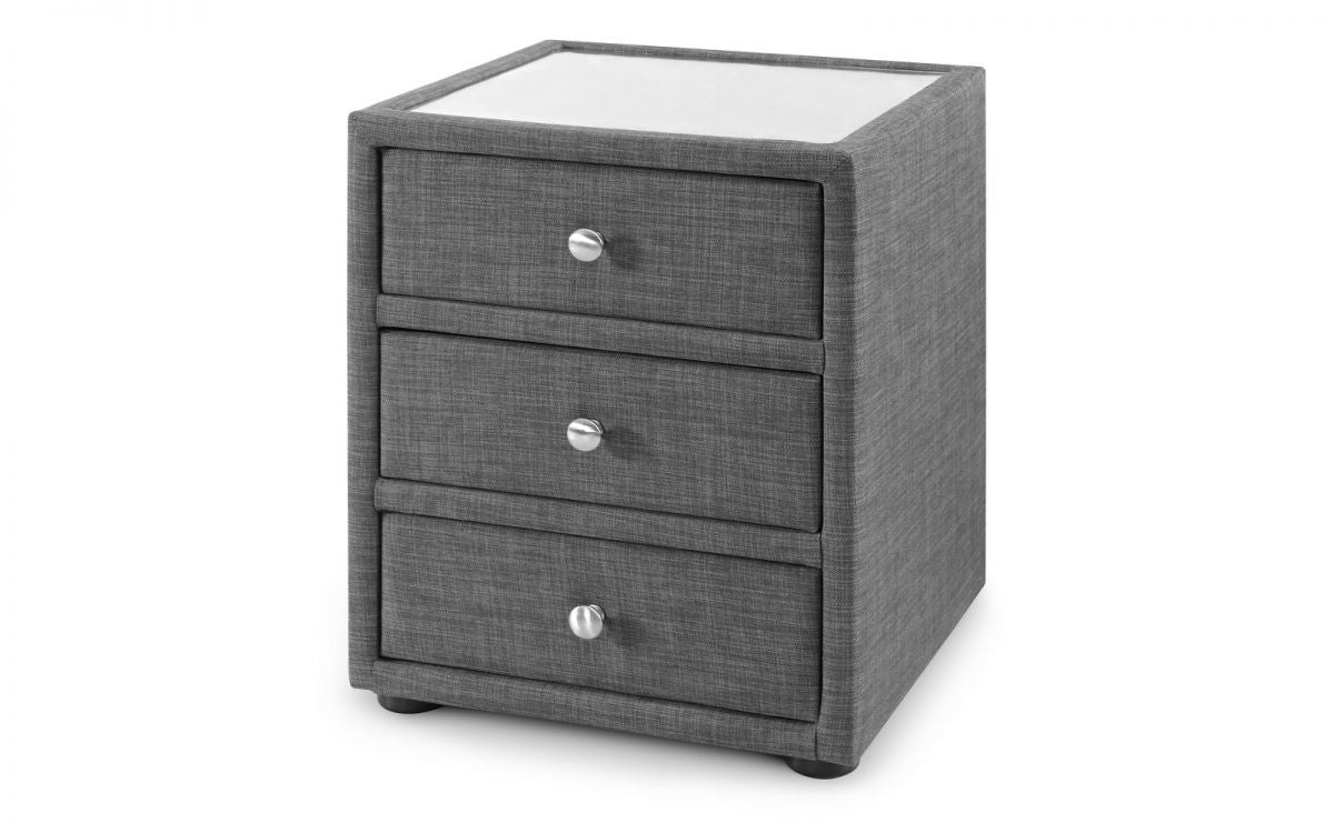 Julian Bowen Sorrento Slate Grey Linen 3 Drawer Bedside
