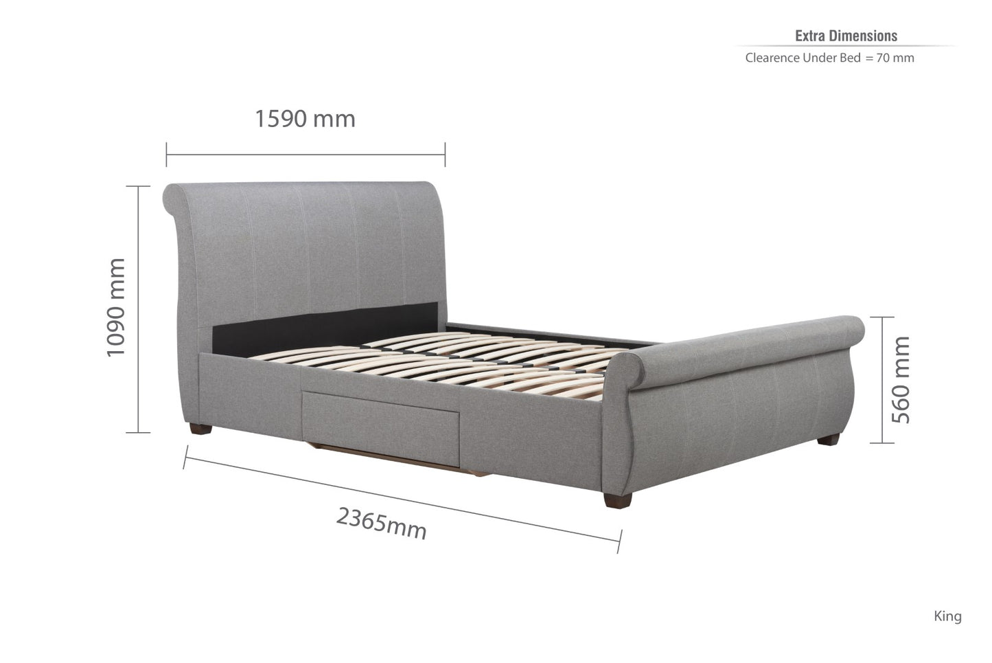 Birlea Lancaster 5ft Kingsize Grey Fabric Bed Frame