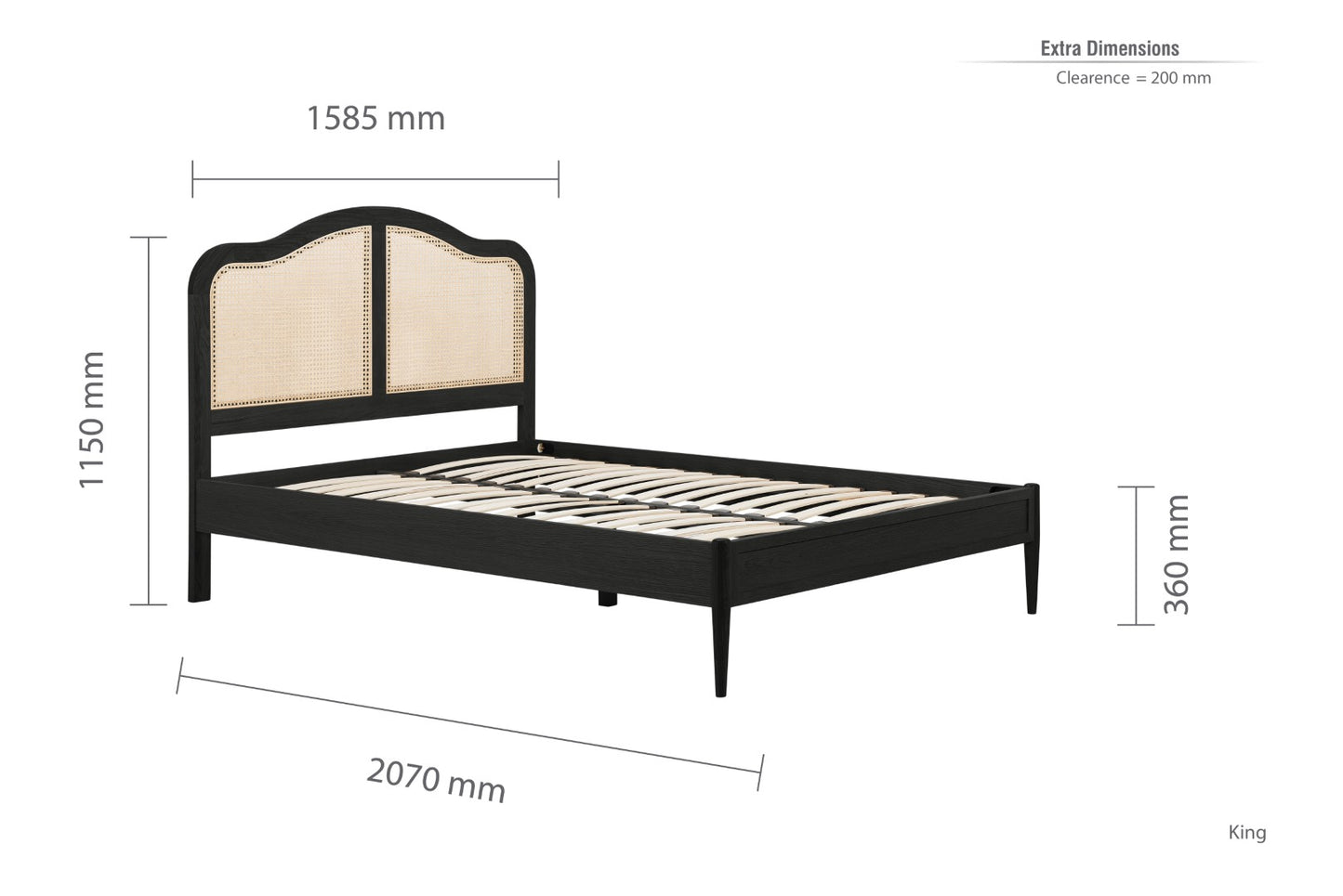 Birlea Furnitrure Leonie 5ft Kingsize Black Rattan Oak Bed Frame