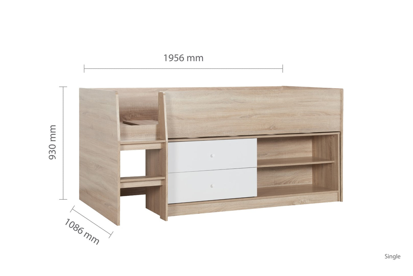 Birlea Leyton 3ft Single White & Oak Effect Cabin Bed Frame