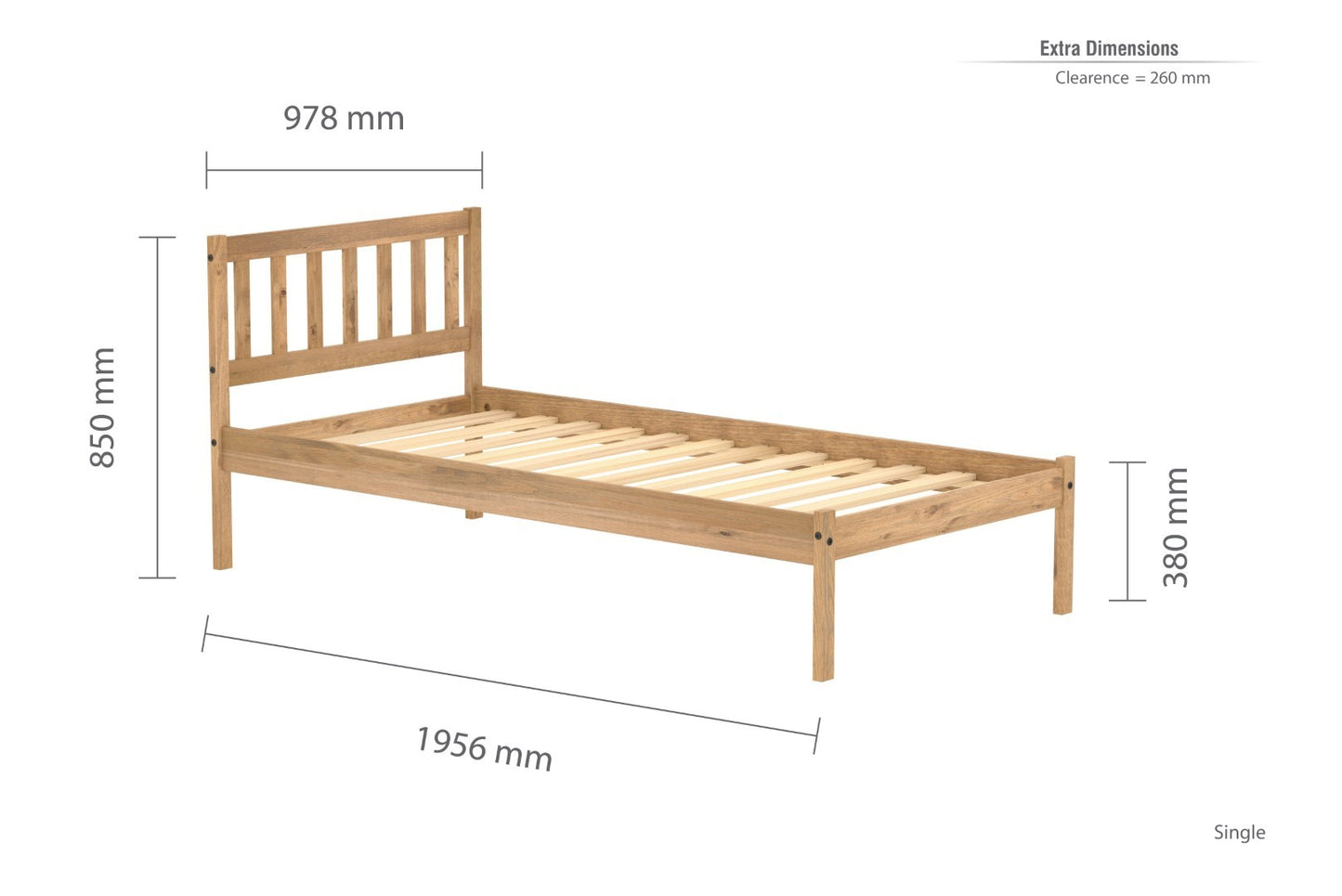 Birlea Lisbon 3ft Single Brown Pine Bed Frame