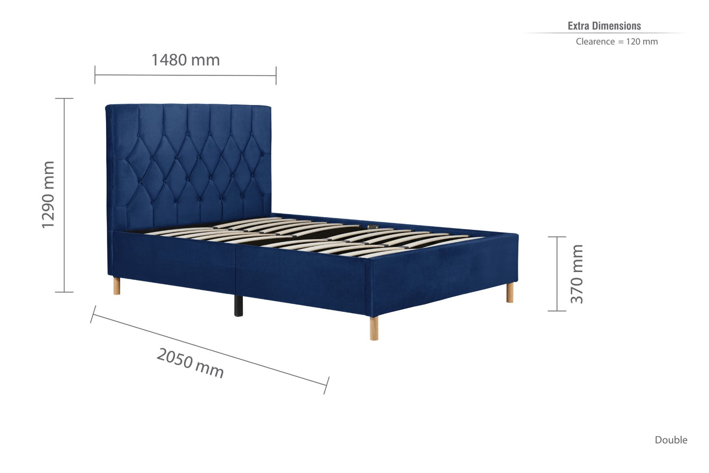 Birlea Loxley 4ft6 Double Blue Fabric Bed Frame