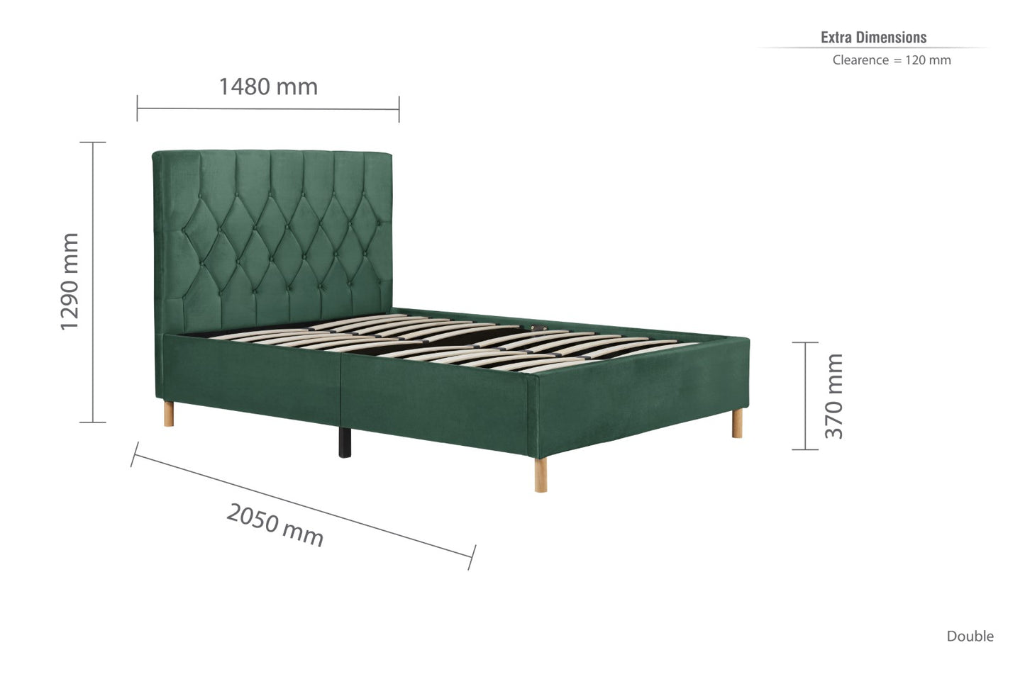 Birlea Loxley 4ft6 Double Green Fabric Bed Frame