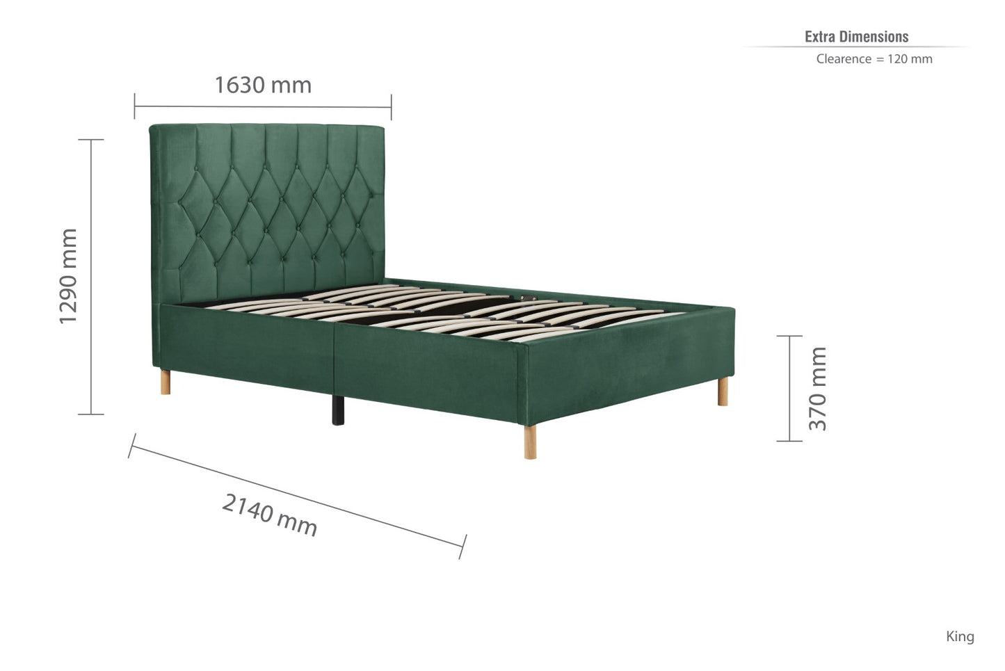 Birlea Loxley 5ft Kingsize Green Fabric Bed Frame
