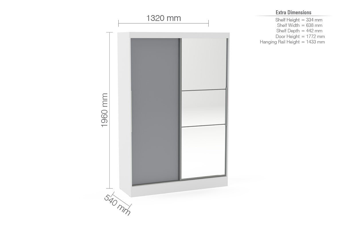 Birlea Lynx White & Grey 2 Door Sliding Wardrobe With Mirror