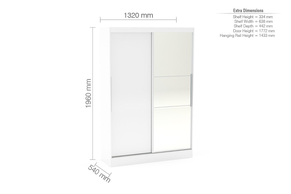 Birlea Lynx White 2 Door Sliding Wardrobe With Mirror