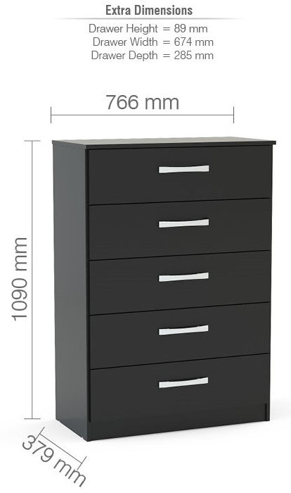 Birlea Lynx Black 5 Drawer Chest