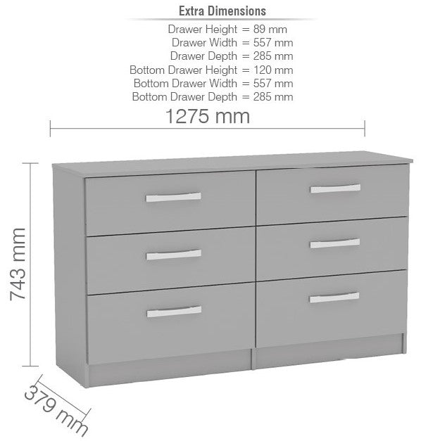 Birlea Lynx Grey 6 Drawer Chest