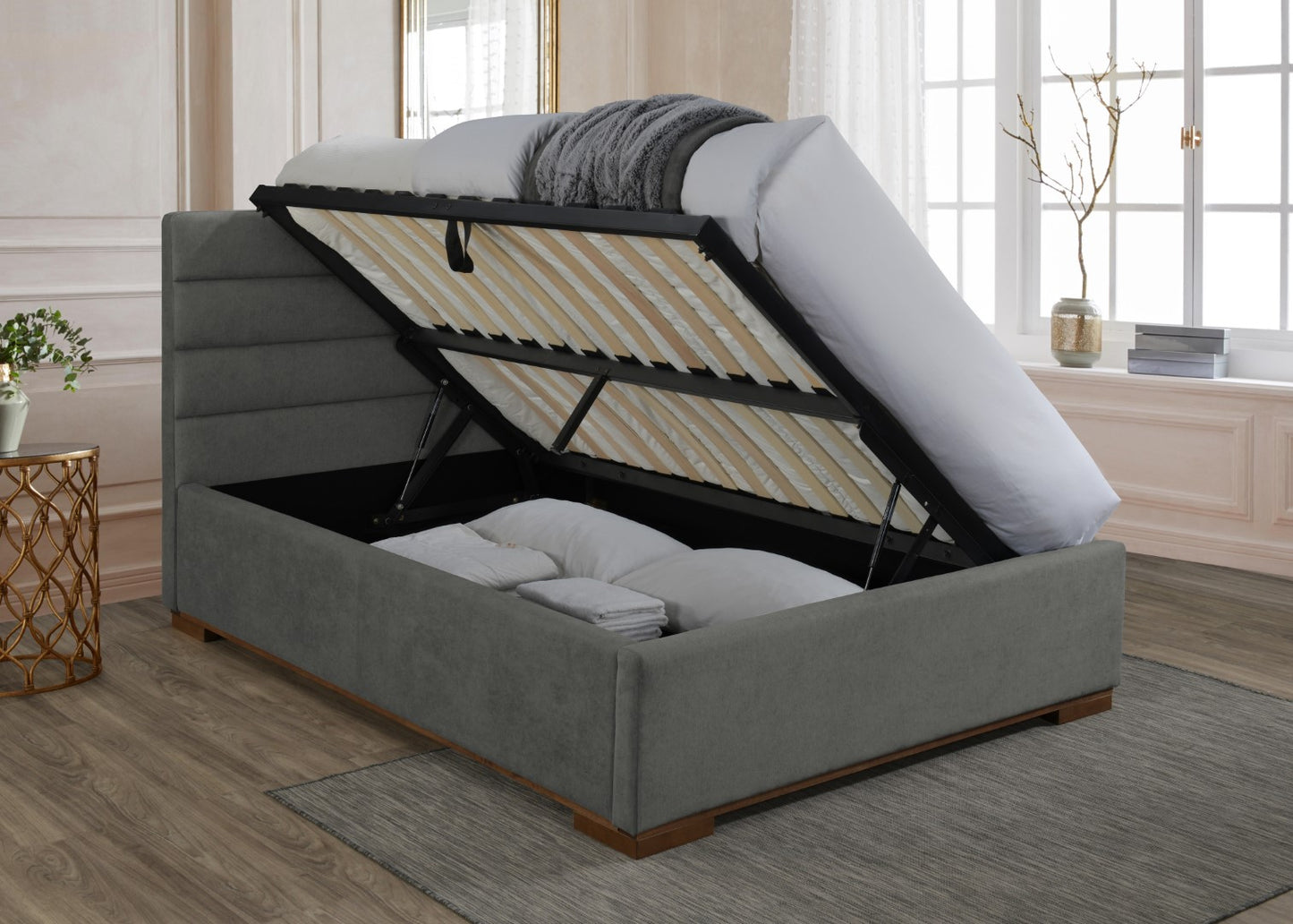 Time Living Mayfair 4ft6 Double Light Grey Fabric Ottoman Bed Frame