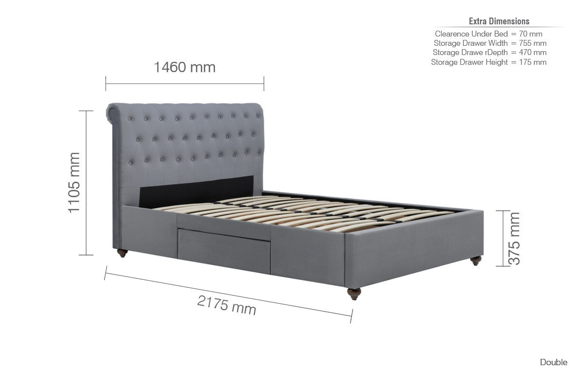 Birlea Marlow 4ft6 Double Grey Fabric Bed Frame