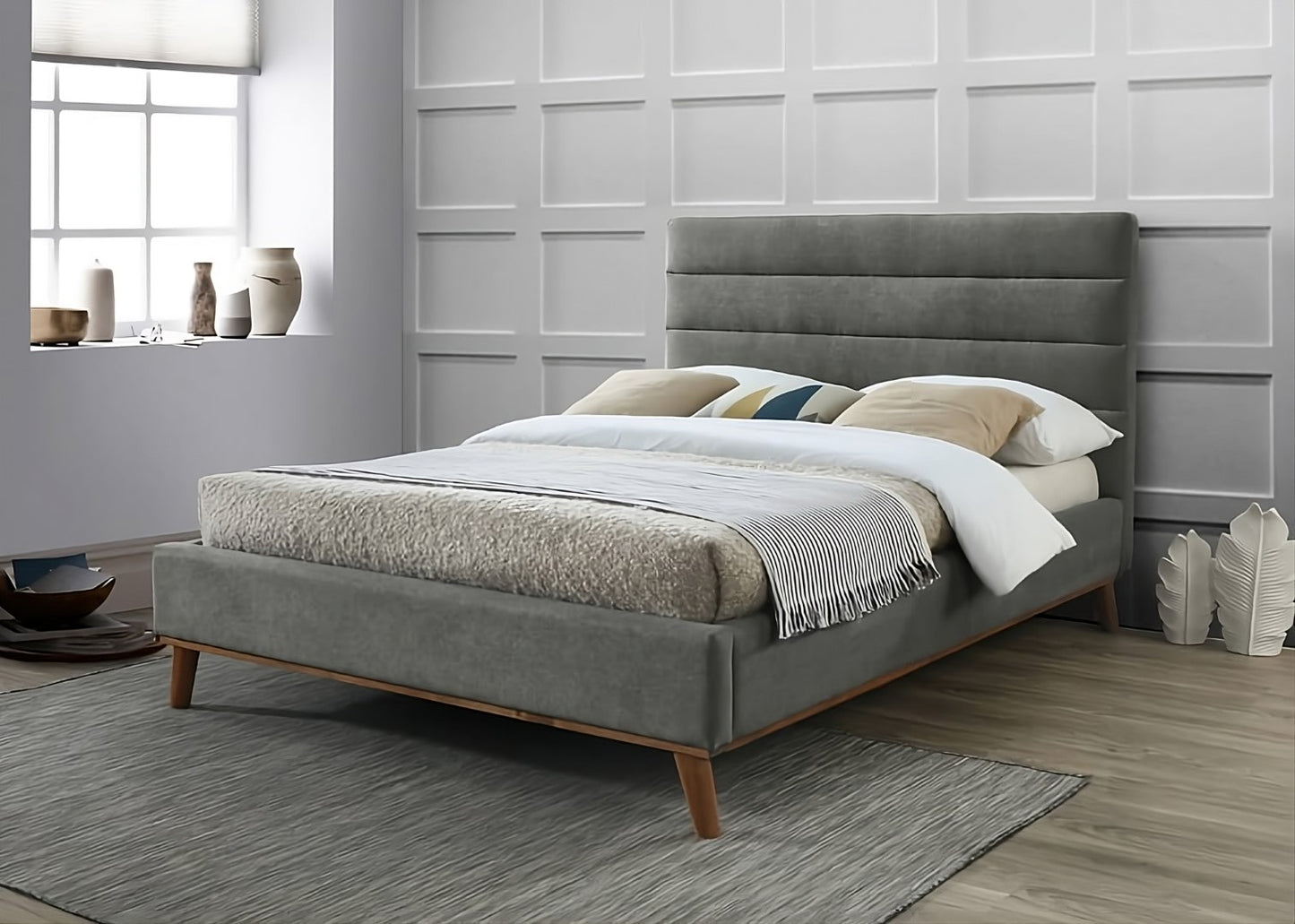 Time Living Mayfair 5ft Kingsize Light Grey Fabric Bed Frame