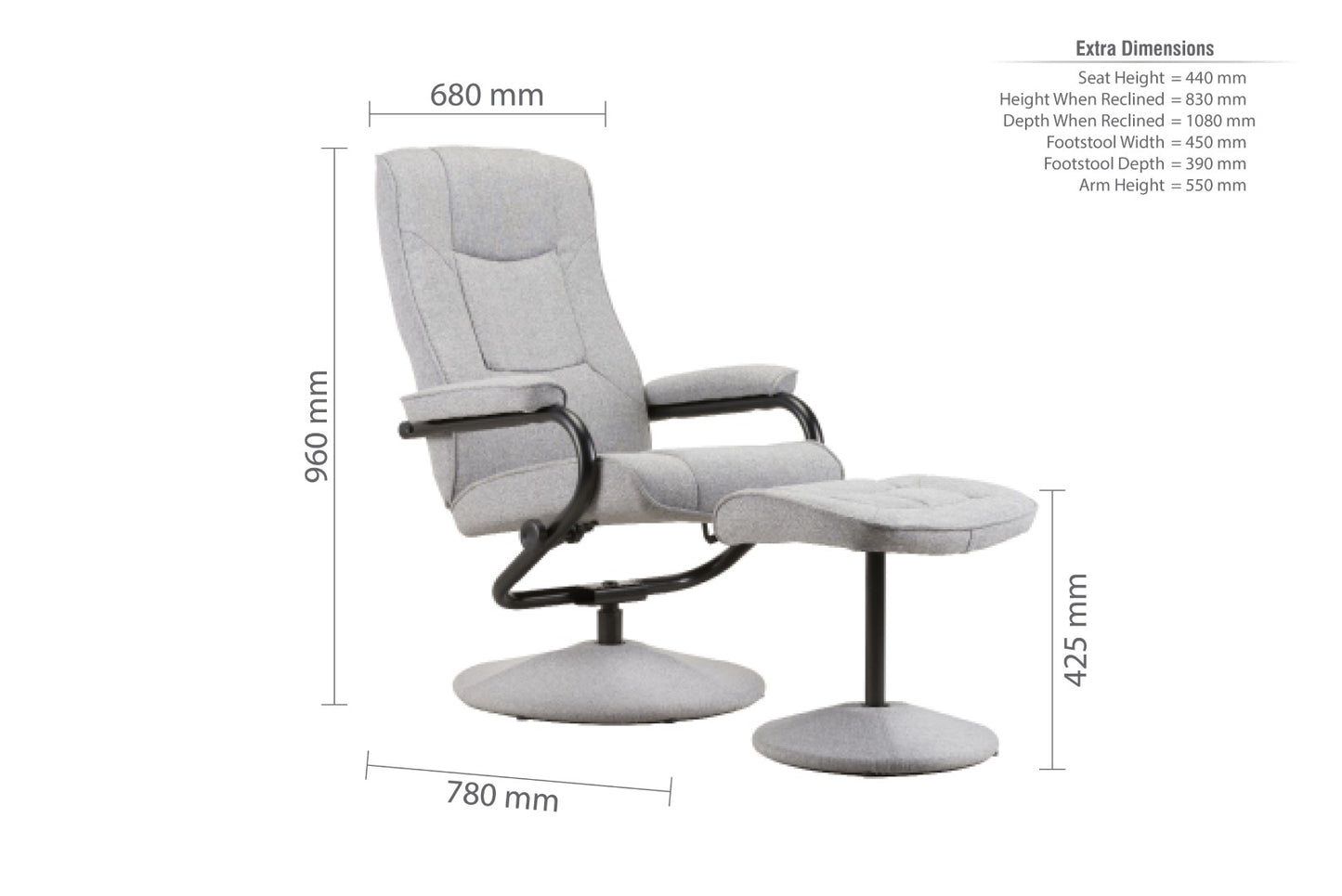 Birlea Memphis Grey Swivel Chair & Footstool