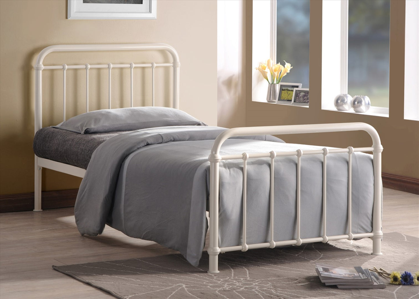 Time Living Miami 3ft Single Ivory Metal Bed Frame