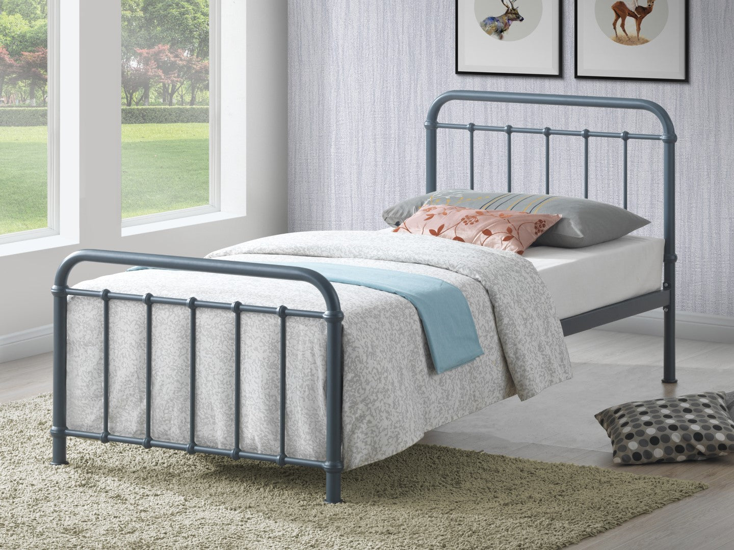 Time Living Miami 5ft Kingsize Grey Metal Bed Frame