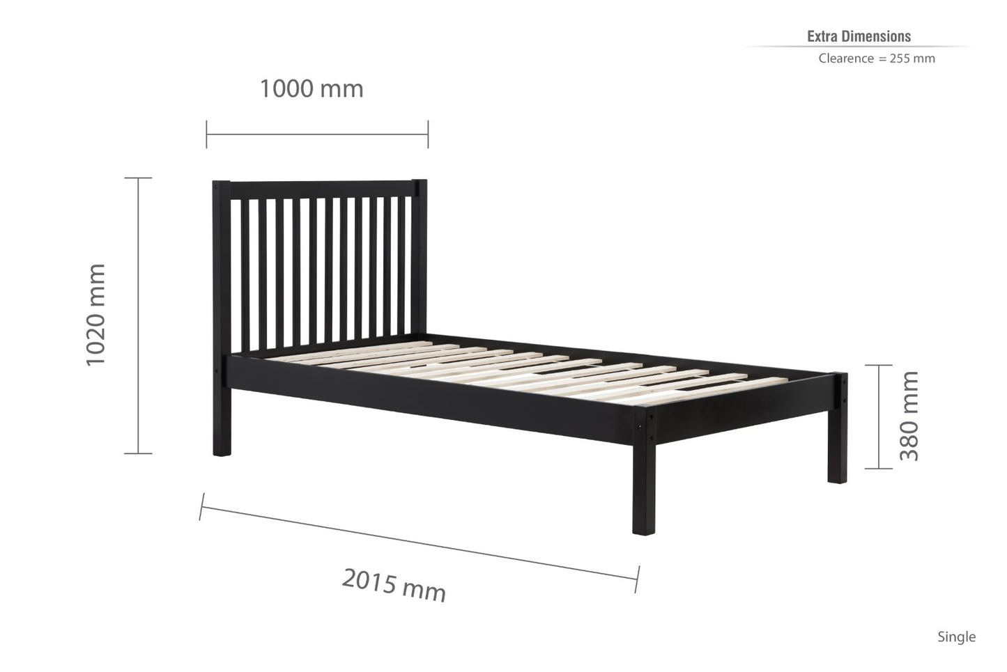 Birlea Nova 3ft Single Black Pine Bed Frame