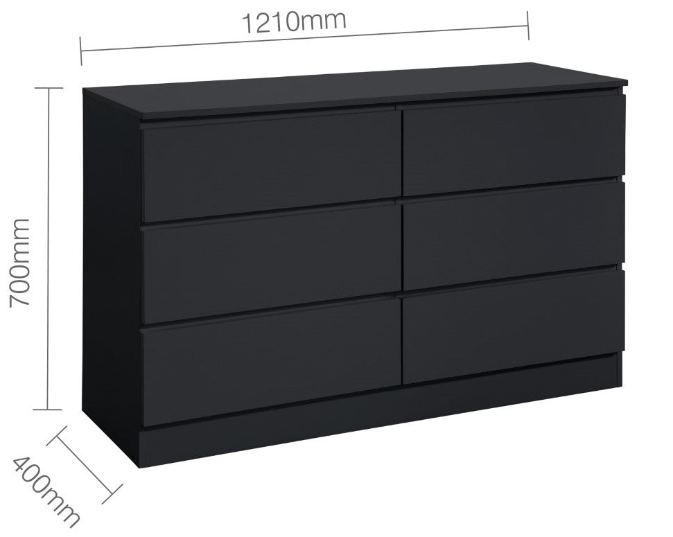 Birlea Oslo Black 6 Drawer Chest